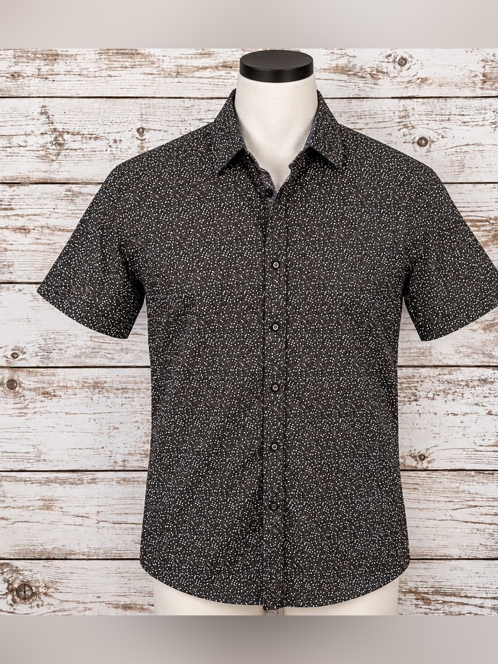 English Laundry Short sleeve Button Up Navy Micro Dot Pattern 100% Cotton Men’s